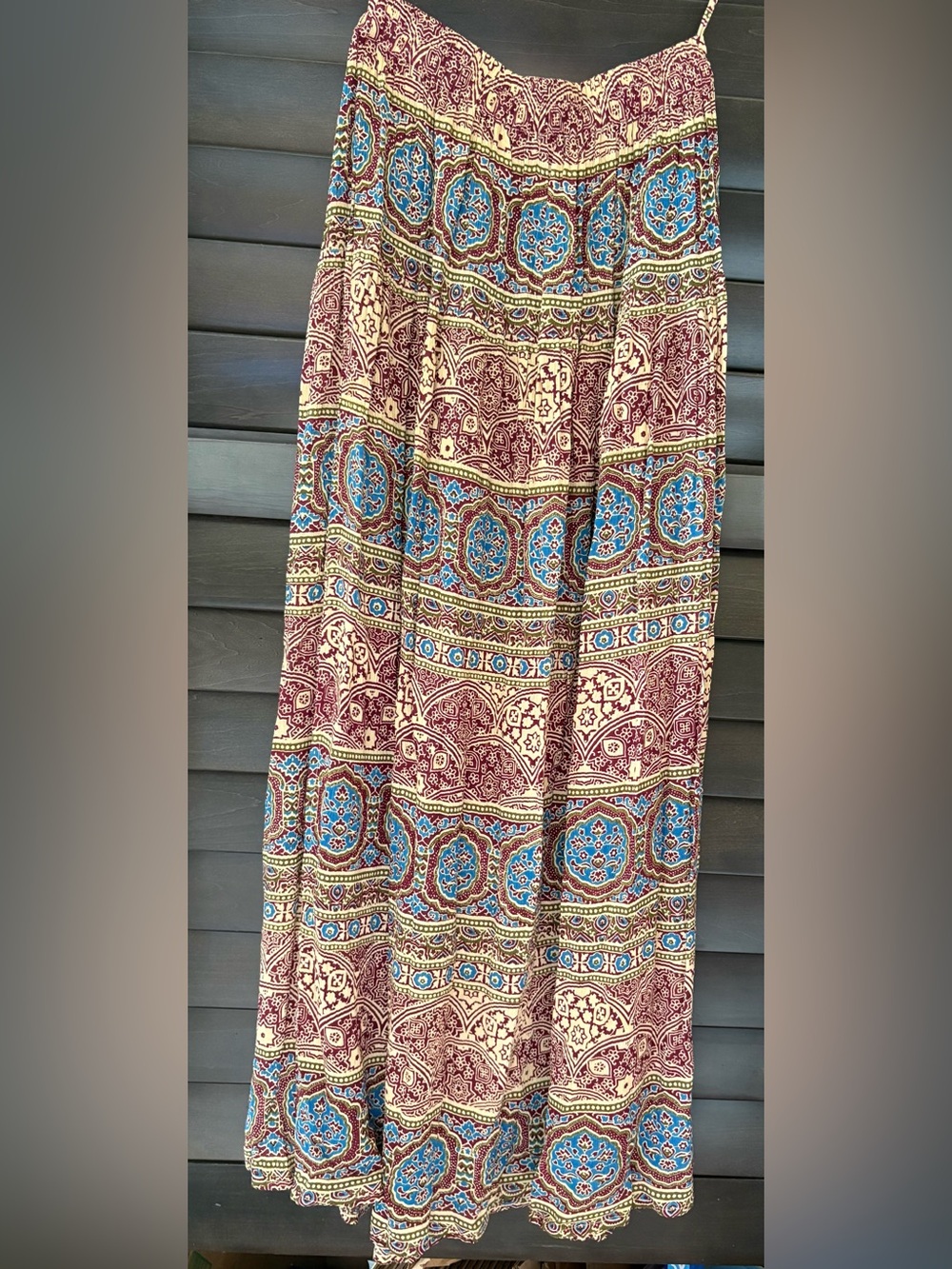 Earthbound Trading Co Maxi Skirt Size M Tan Maroon Teal